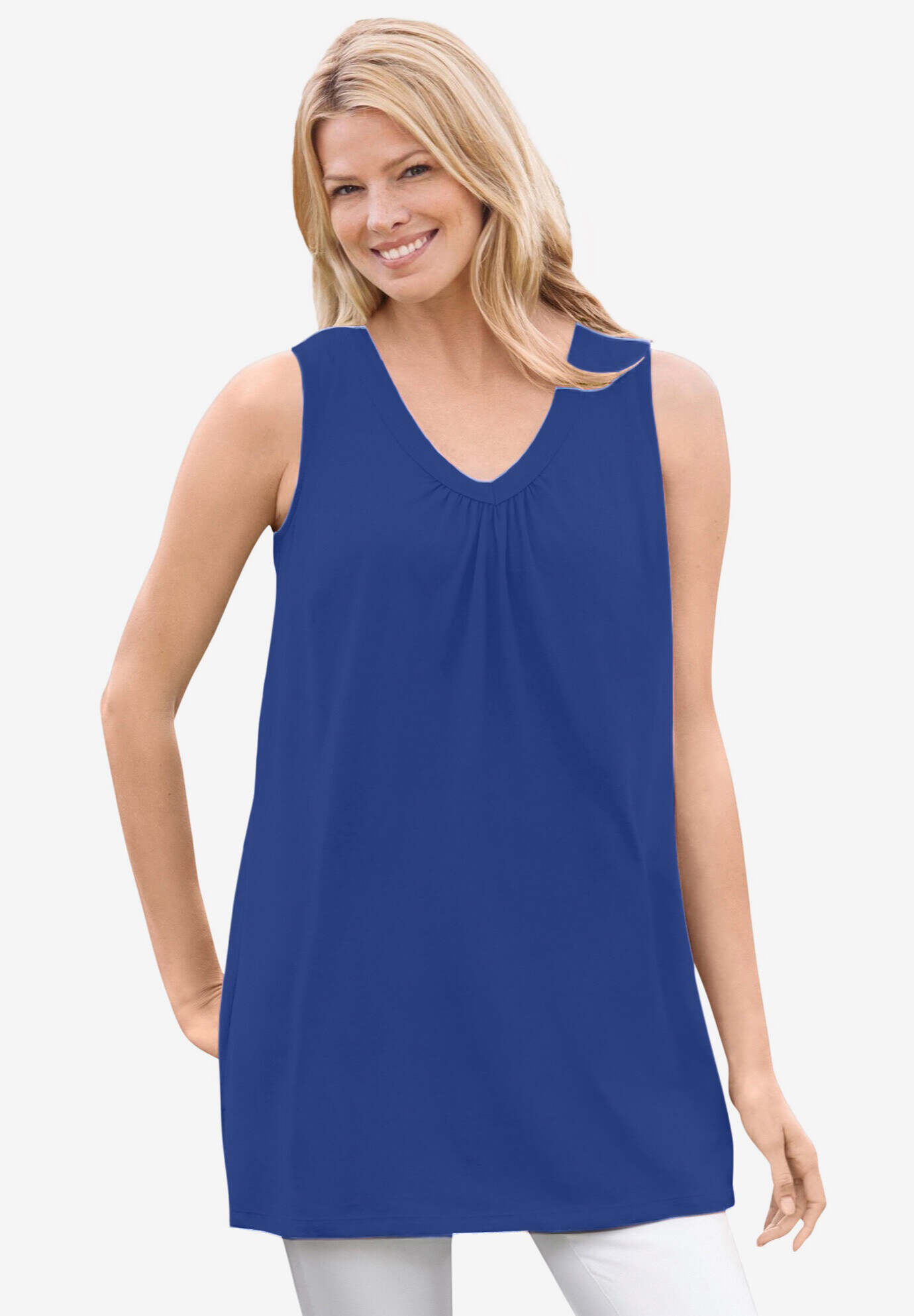 Perfect Sleeveless Shirred V-Neck Tunic