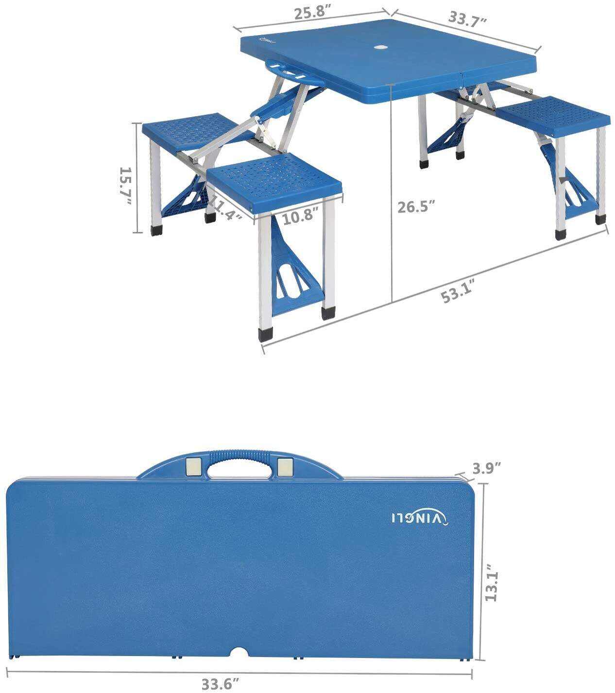4 Ft Portable Foldable Camping Picnic Table Set 220 Lbs Support 4-Seats Aluminum Frame Blue