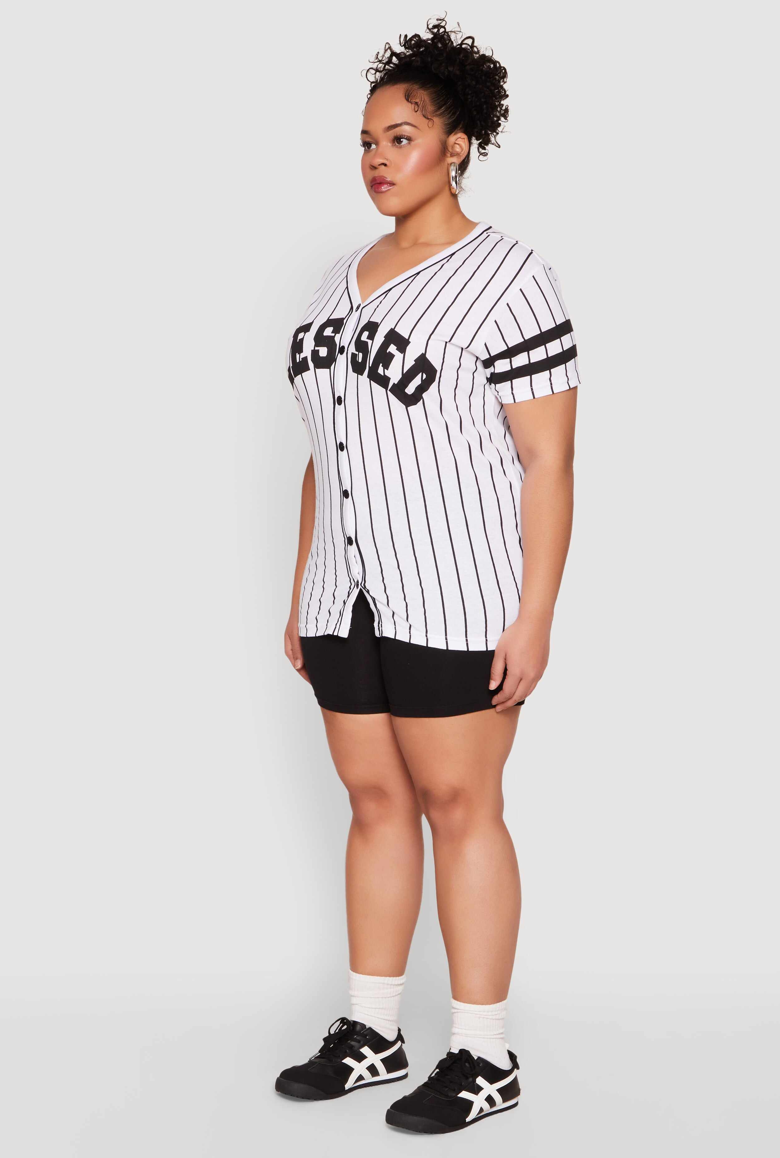 Plus Size Blessed 1 Pinstripe Baseball Shirt