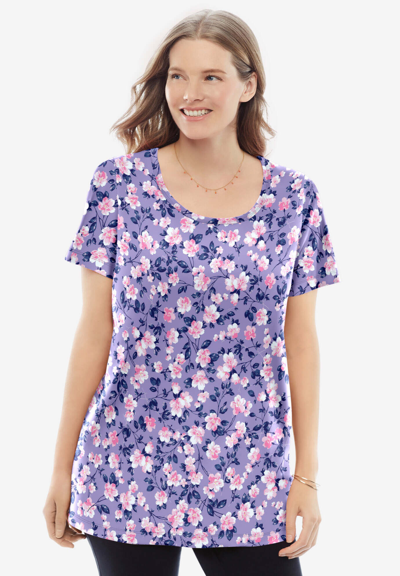 Perfect Printed Short-Sleeve Scoopneck Tee