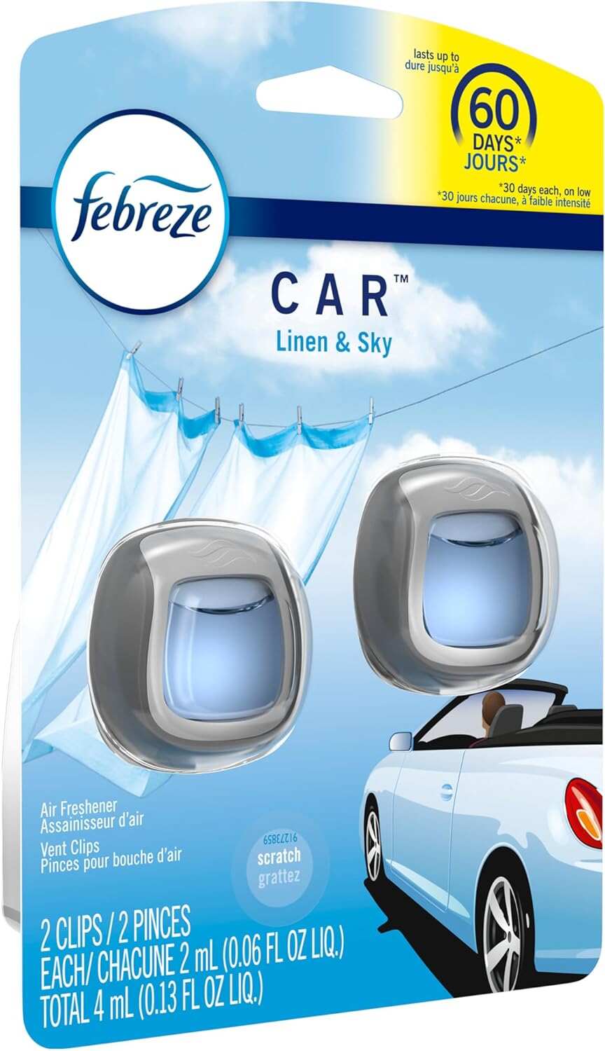 Febreze Car Air Fresheners, New Car Scent, Odor Eliminator for Strong Odors Car Vent Clips (2 Count)