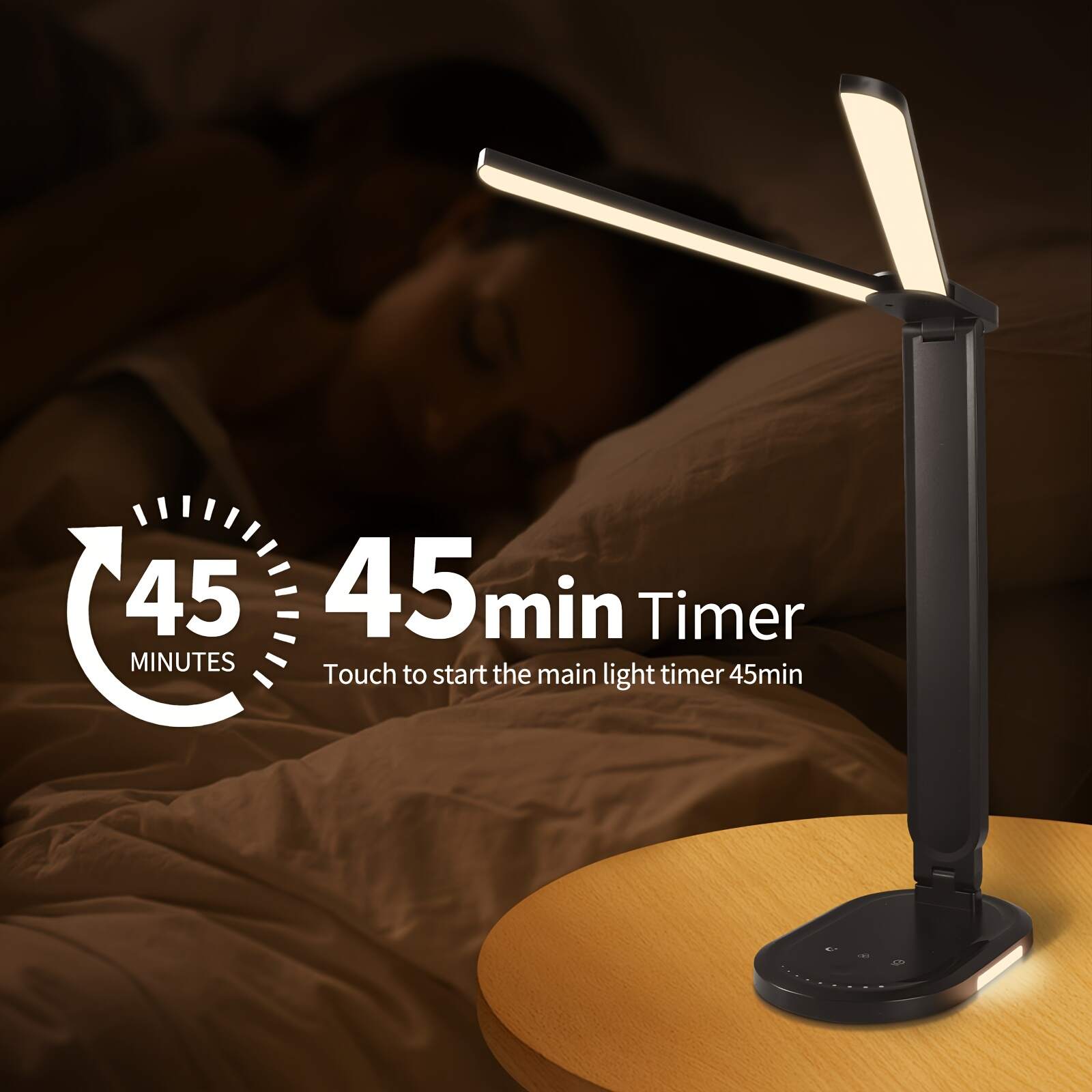 2pcs Adjustable & Foldable LED Desk Lamps with Dual Arms, Touch Control, Eye-Care Technology, USB-Powered, White/Black - Ideal for Home Office, Study, Crafting, Study Desk Lamp | Sleek Design | Versatile Positioning