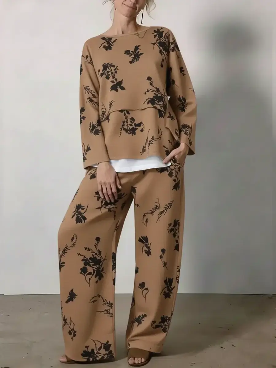 🔥Summer Arrivals🌟Women's Vintage Floral Print Cozy Cotton Top And Pants Two-piece Set.