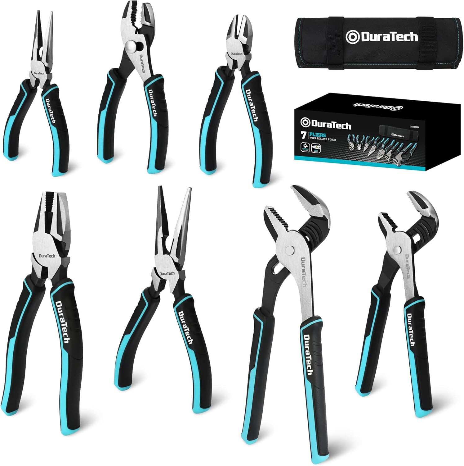 DURATECH 8-Piece Pliers Set with Rolling Pouch, Premium Cr-V/Cr-Ni Construction, (12