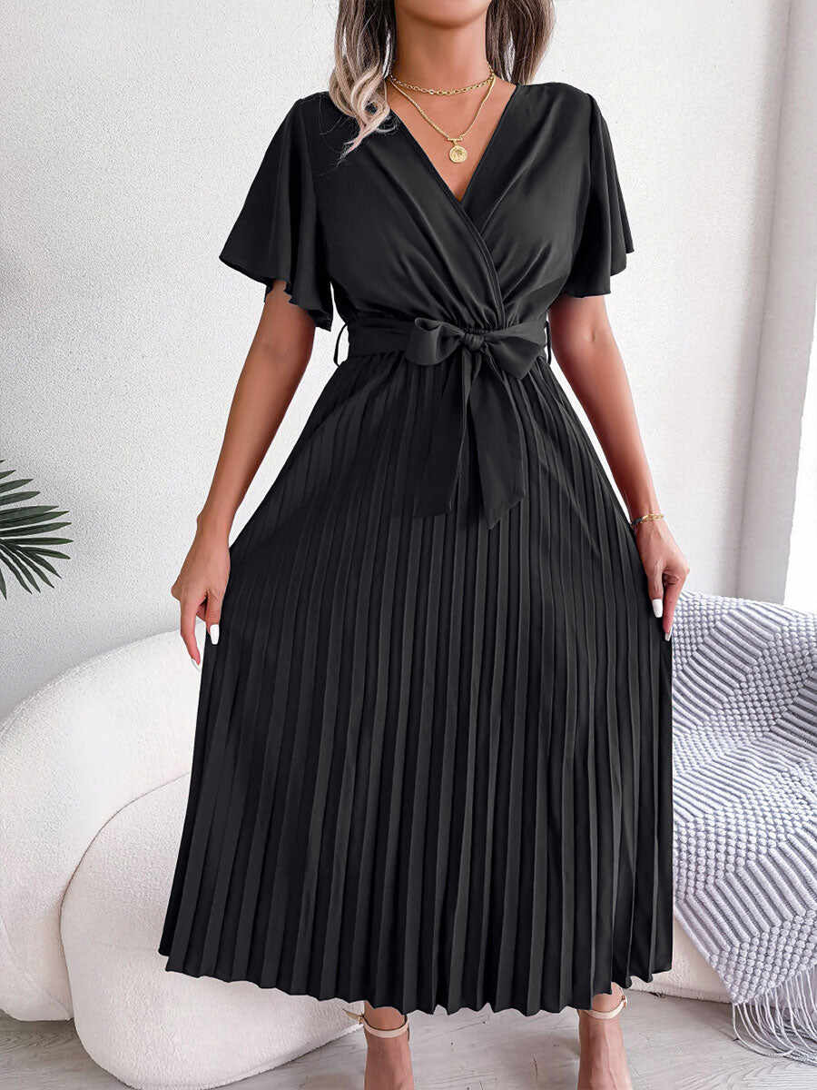 🔥Summer Arrivals🌟Women's Casual Cross V-neck Ruffled Pleated Dress
