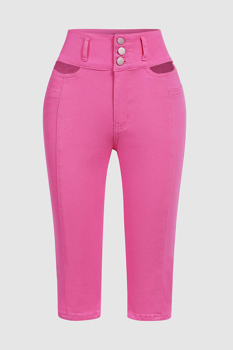 Spring Sale🔥Solid Cut Out Waist Skinny High Waist Capri Jeans