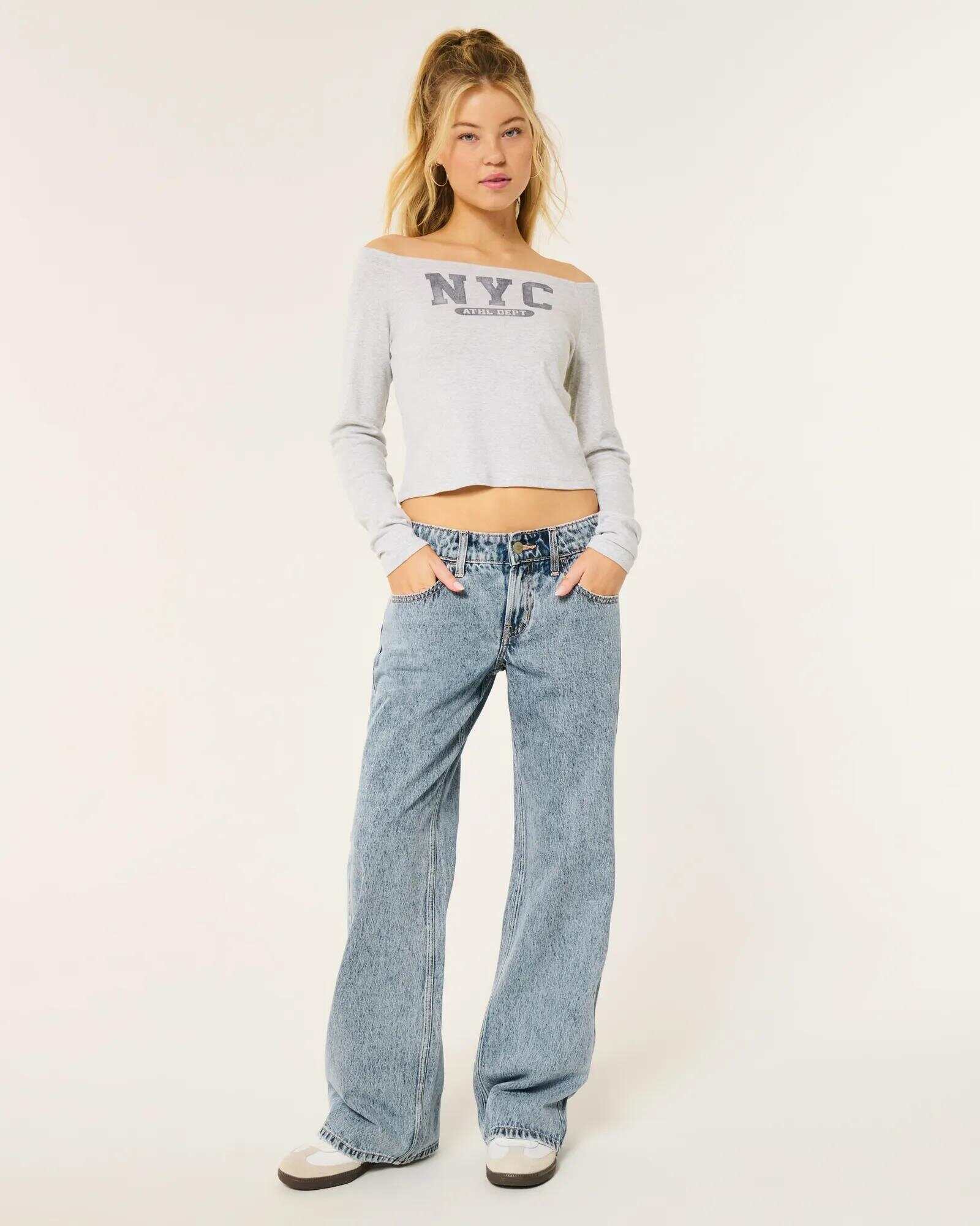 Low-Rise Dark Wash Baggy Jeans