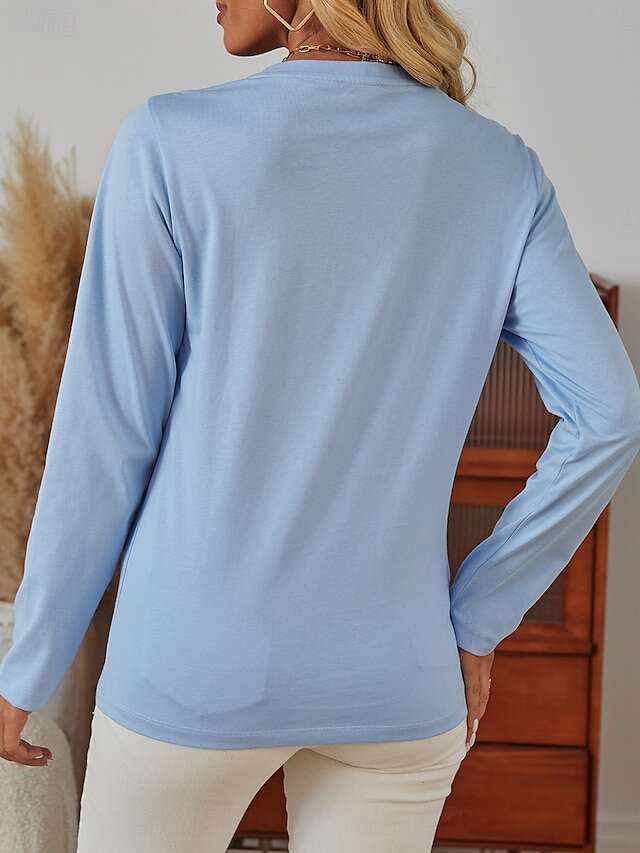 Women's 100% Cotton T shirt Tee Daily Weekend Casual Long Sleeve Black Fall Winter