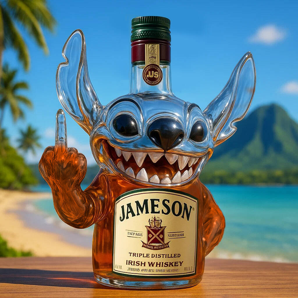 Playful and humorous Stitch whiskey bottle collector's edition