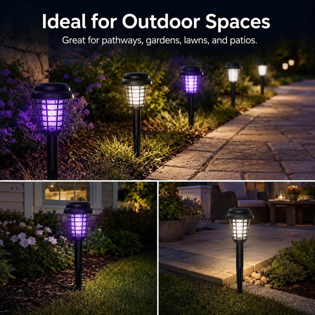 Solar Mosquito Zapper Light – Outdoor Garden Stake Lamp, UV Insect Killer, Solar Powered, Dual Mode (Mosquito Control + Pathway Lighting), Weather Resistant, Easy Setup, Small & Large Round + Square Options