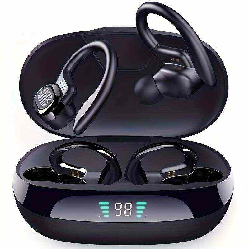 True Wireless Earbuds, TWS Earphones With Mic, Sport Earhook Headset, Stereo In Ear Headphones With LED Display Charing Case
