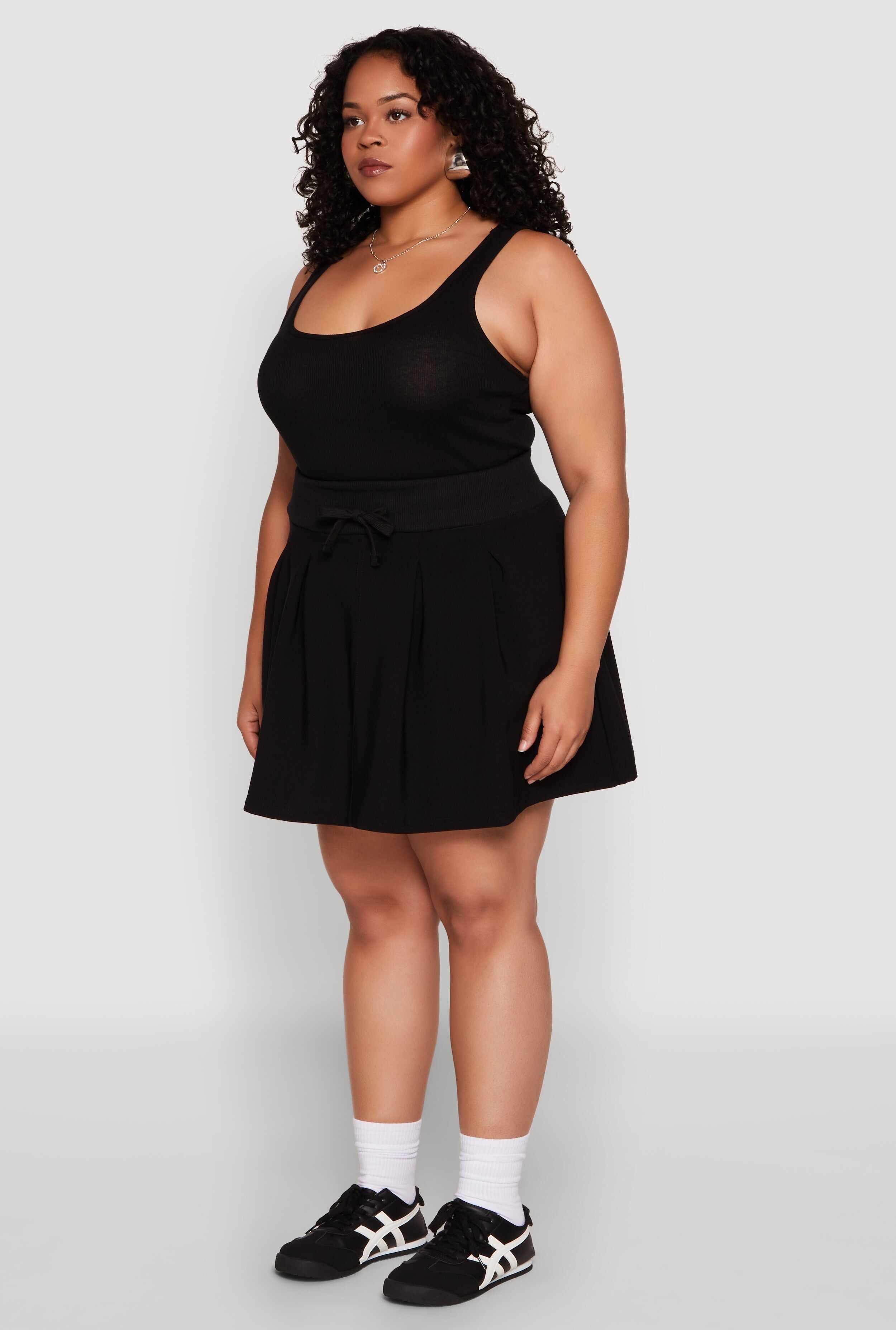Plus Size Pleated High Waisted Circle Skirt