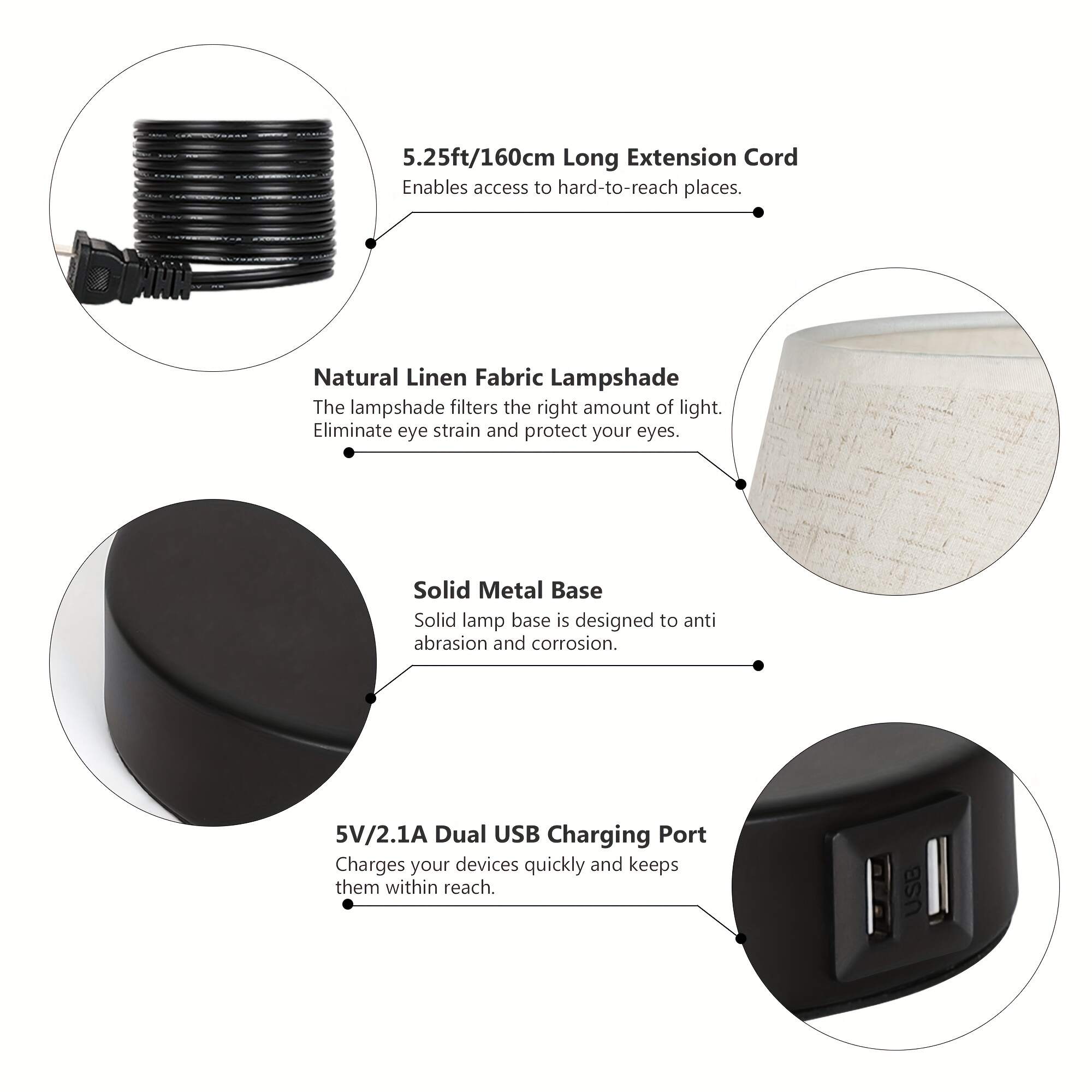 Modern Table Lamps Set Of 2 with Dual USB Charging Ports - Perfect for Bedroom, Living Room, Study Room