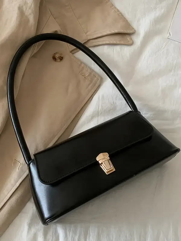 Minimalist Lock-Detail Leather Shoulder Bag