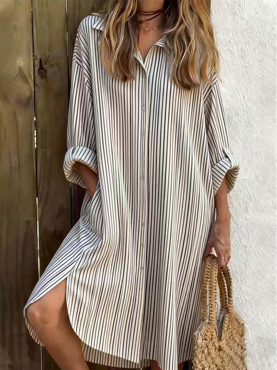 🔥Summer Arrivals🌟Retro Striped Long-sleeved Cotton And Linen Shirt