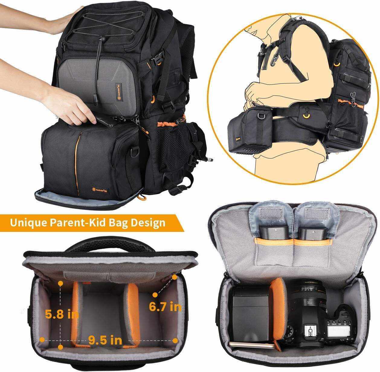 TARION Pro 2 Bags in 1 Camera Backpack Large with 15.6