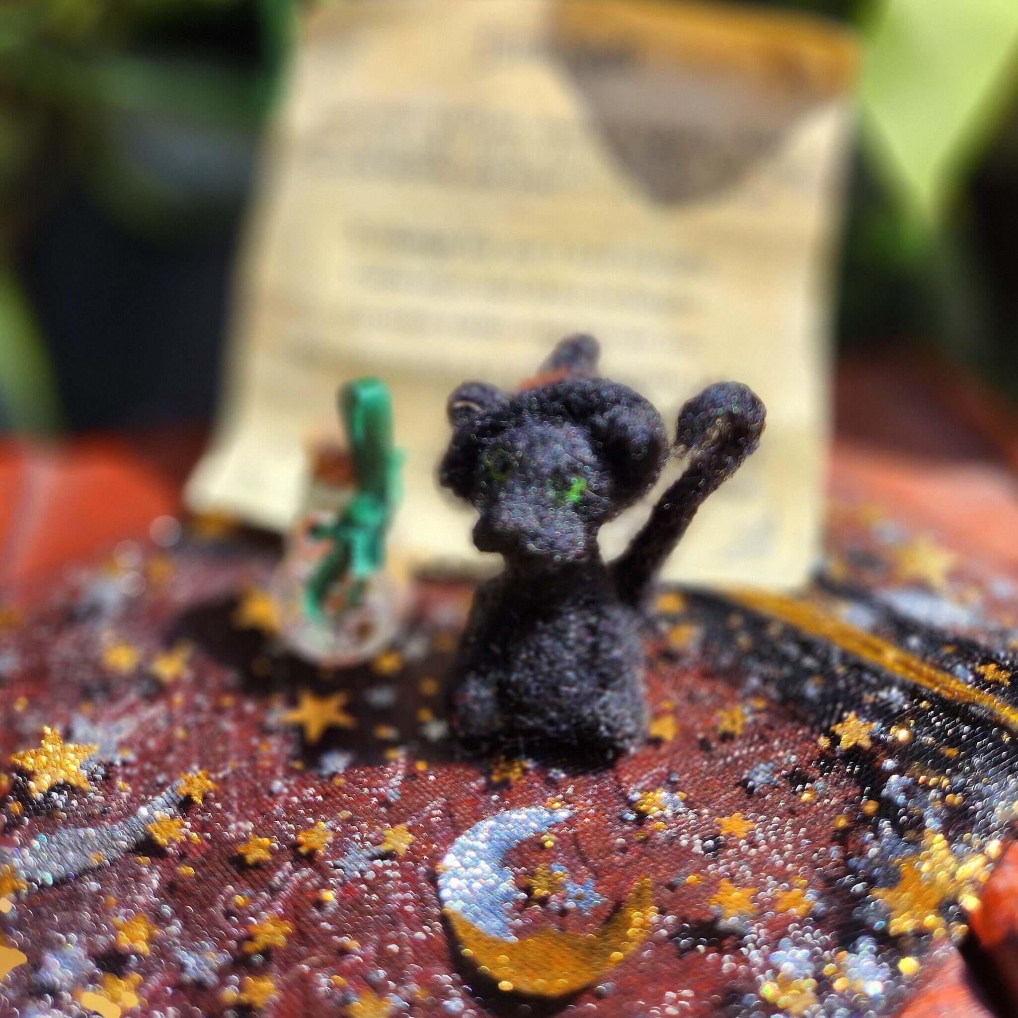 Luck spell with lucky black cat, miniature cat gift for cat lovers