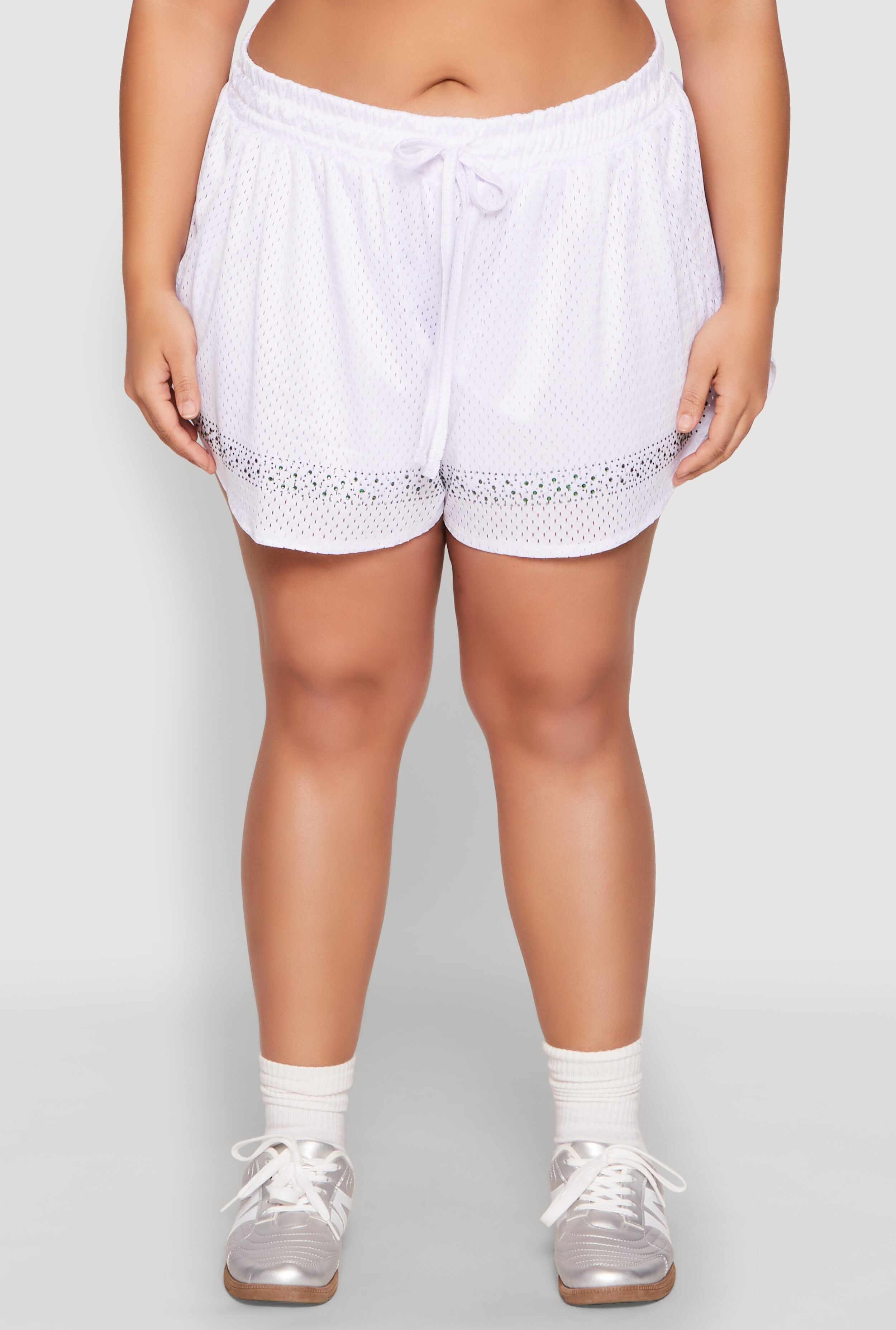 Plus Size Rhinestone Studded Jersey Mesh Shorts