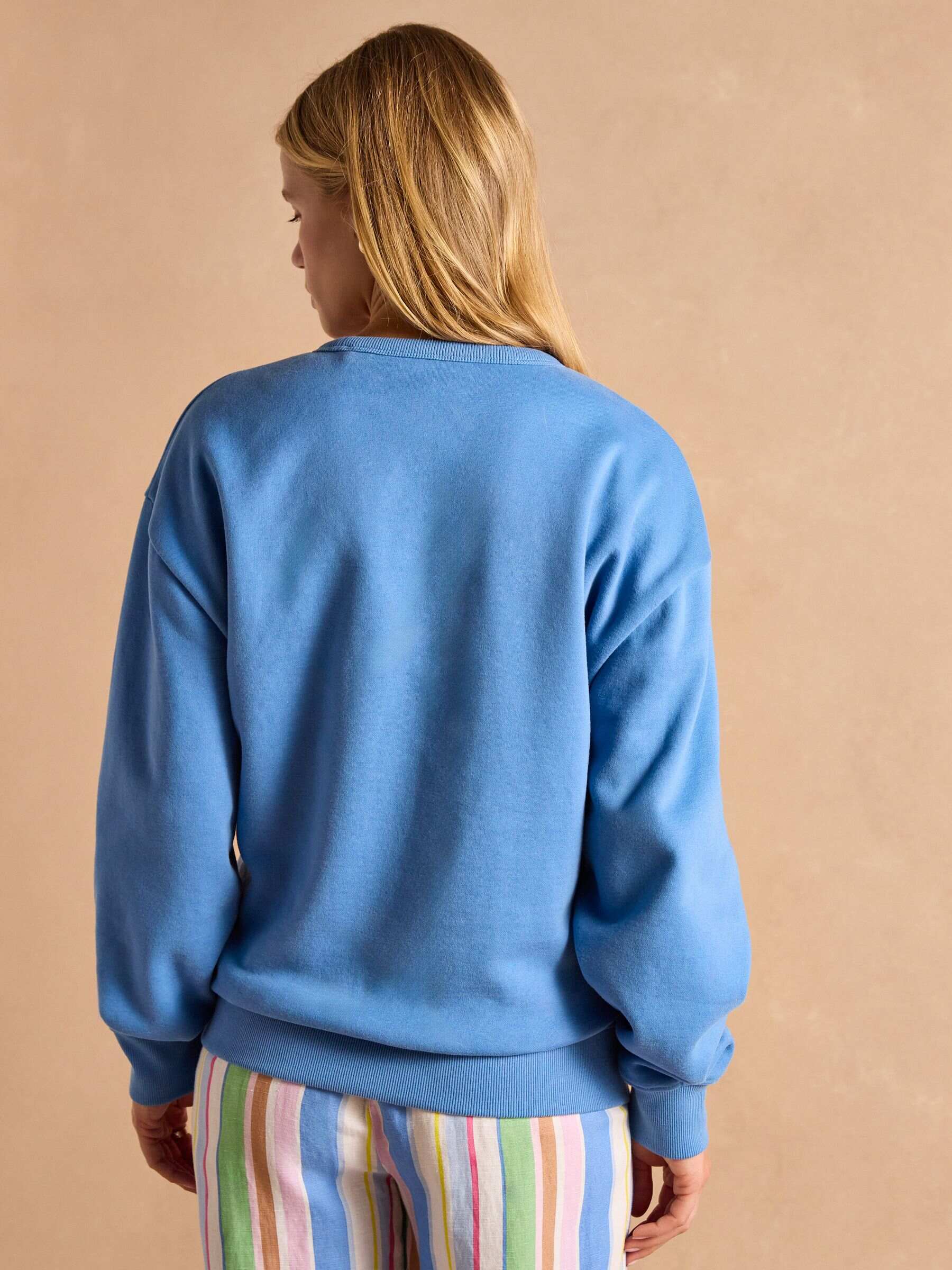 Graphic Blue Cotton Rich Crew Neck Sweatshirt