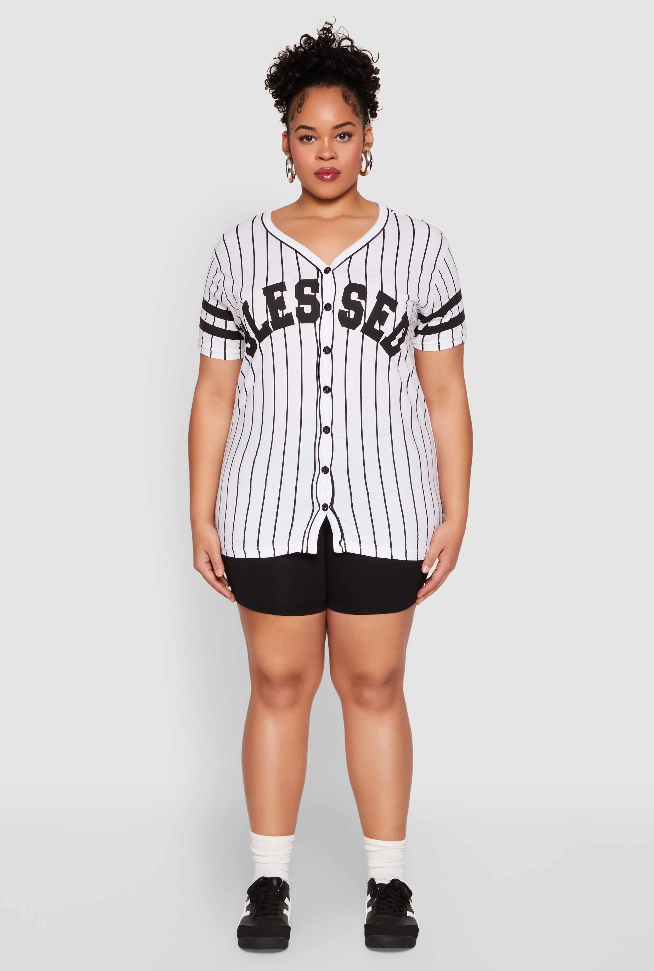 Plus Size Blessed 1 Pinstripe Baseball Shirt