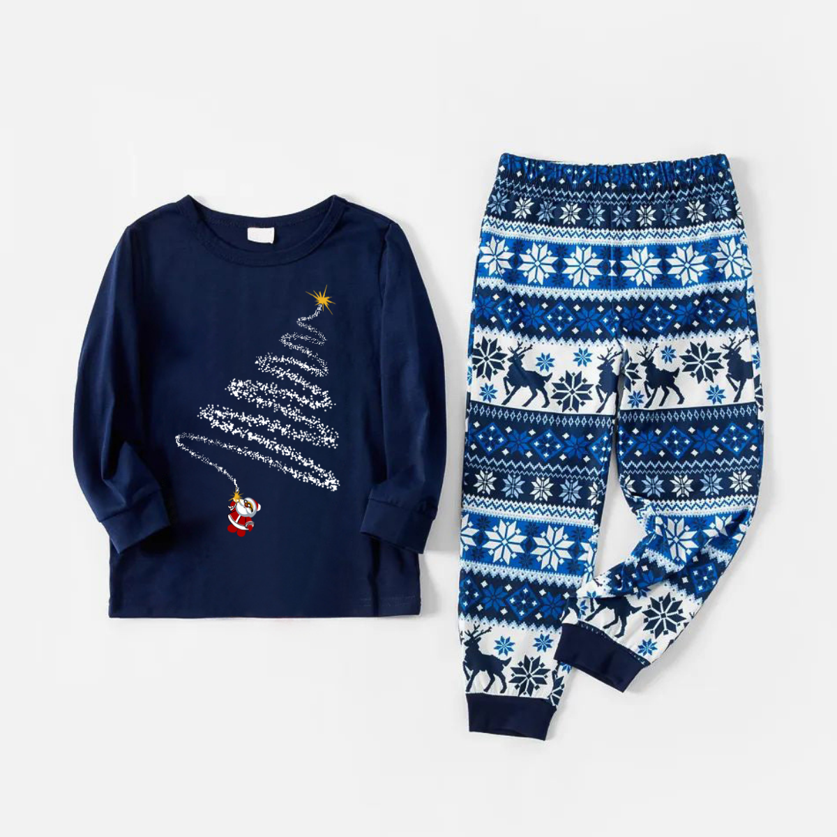 Santa Claus Print Blue Family Christmas Matching Pajamas