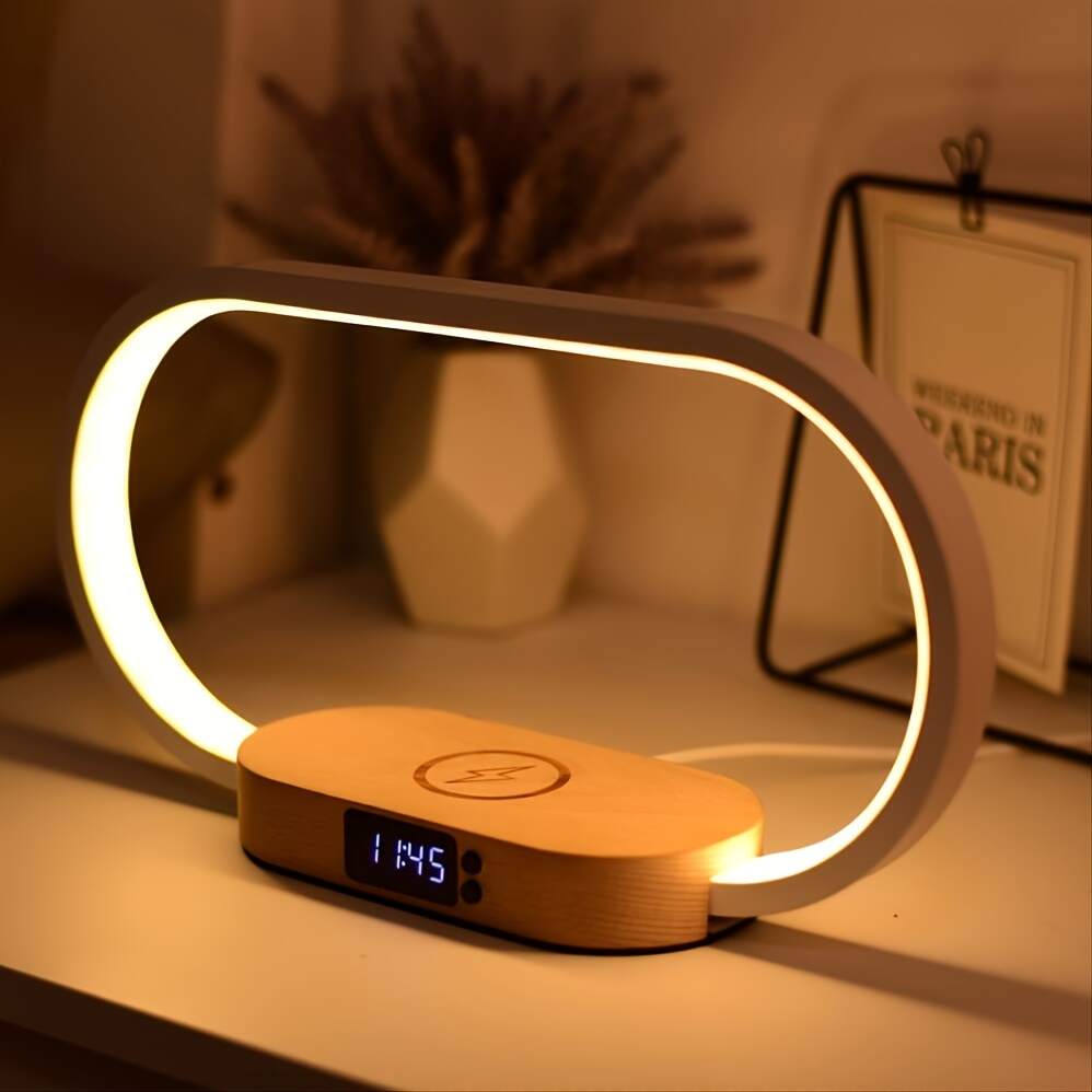 LED Desk Lamp Table Lamp Multifunctional Desk Lamp, Lamp With USB Port Charging, Wireless Charger, Night Light For Bedroom, Nightstand Lamp With Clock
