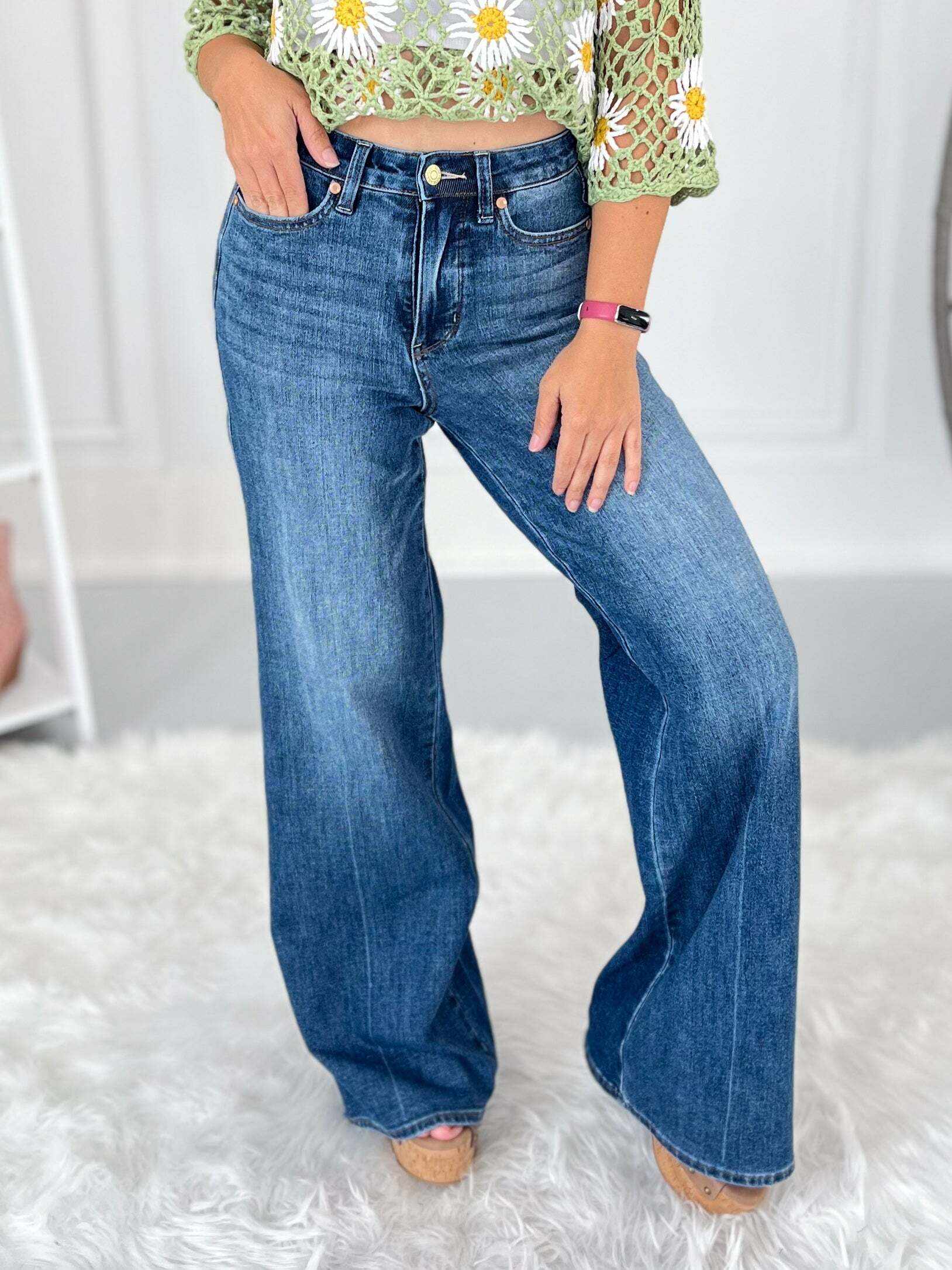 Christmas Tummy Control Retro Wide Leg Jeans- Final Sale