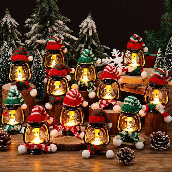 🎄Early Christmas Sale⛄6PCS  Mini Snowman Lantern with Hats and Scarves