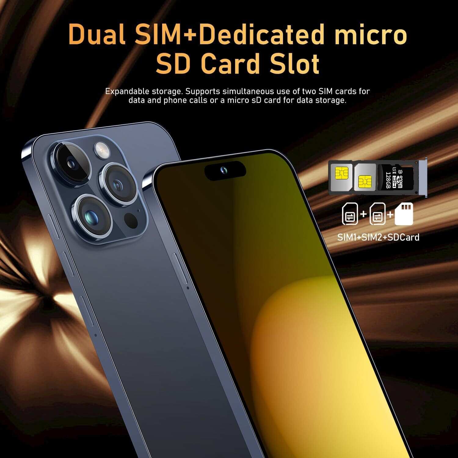 I15 Pro MAX Smartphone Unlocked Cell Phone,Battery 6800mAh 6.8 HD Screen Unlocked Phone,6+256GB Android 13 with 128GB Memory Card,Dual SIM/5G/Fingerprint Lock/Face ID (Blue Titanium, 6+256)