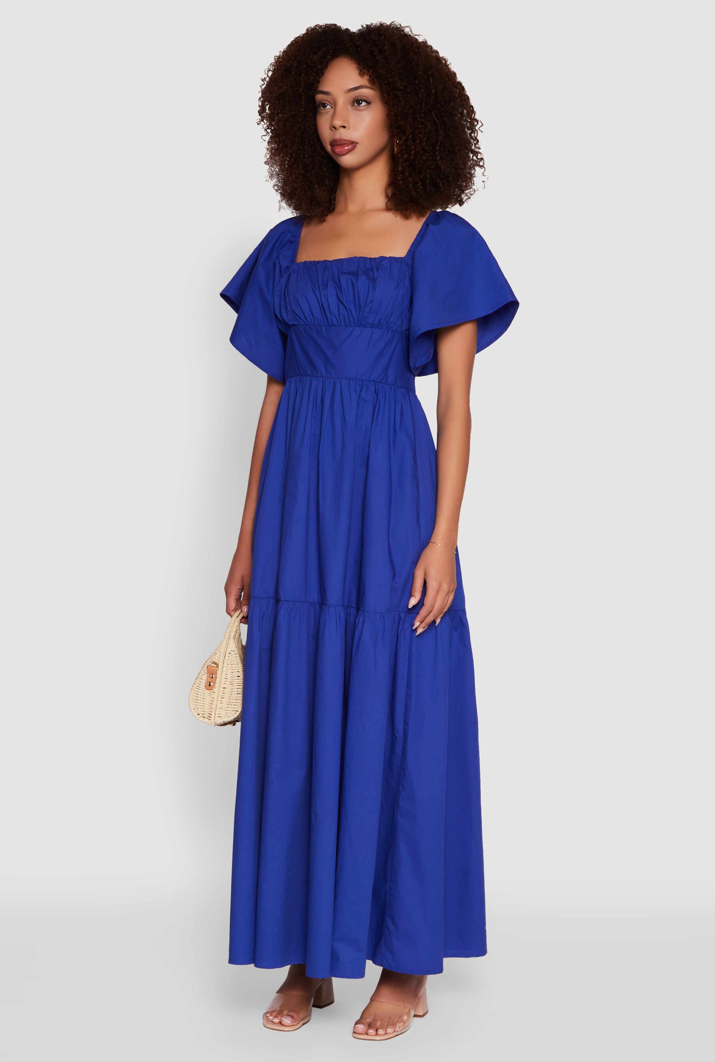 Tie Back Square Neck Tiered Maxi Dress