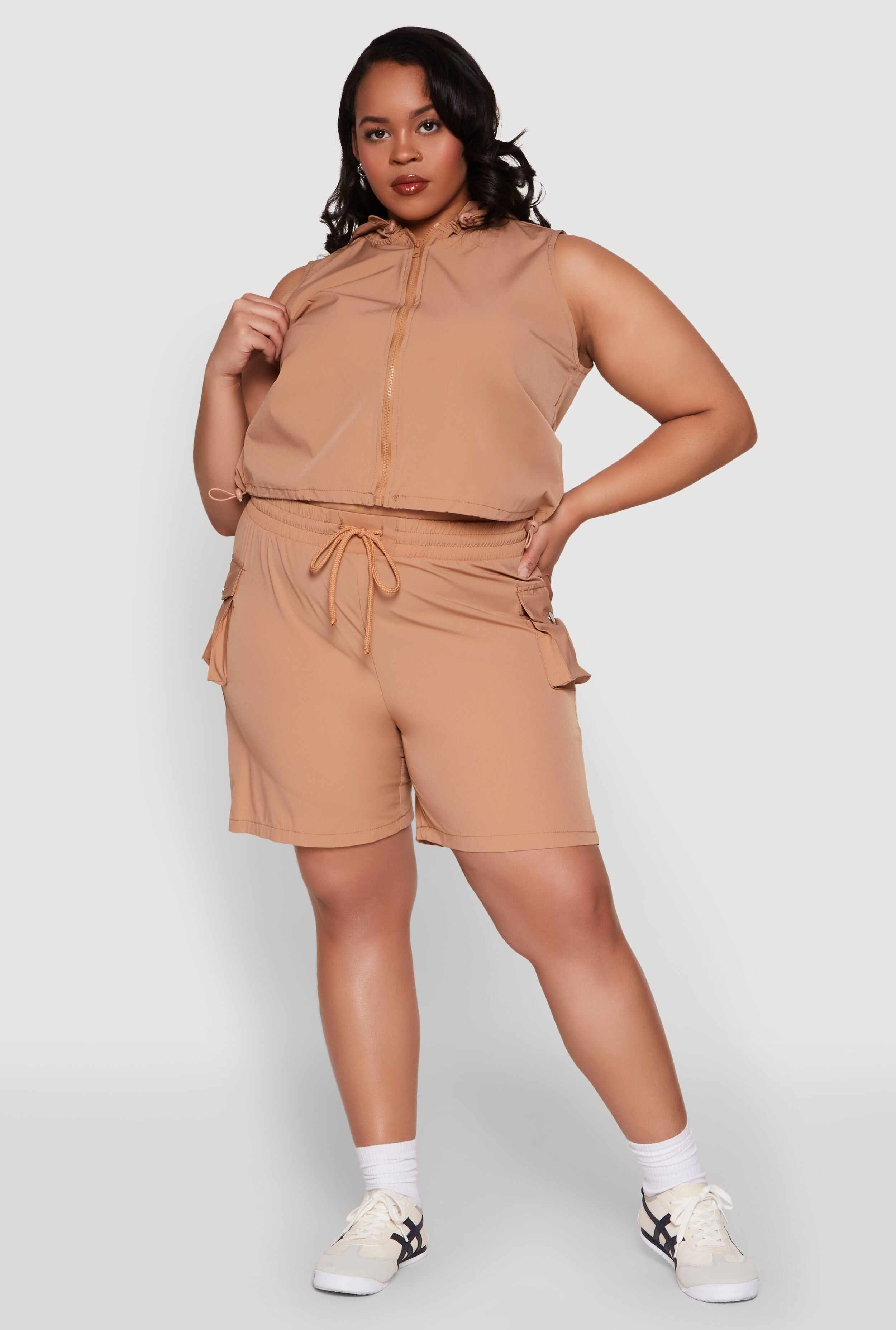 Plus Size Toggle Drawstring Hem Crop Top