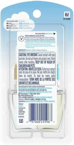Febreze Odor-Fighting Fade Defy PLUG Air Freshener, Mountain, Ocean, Amber, (3) .87 fl. oz. Oil Refills
