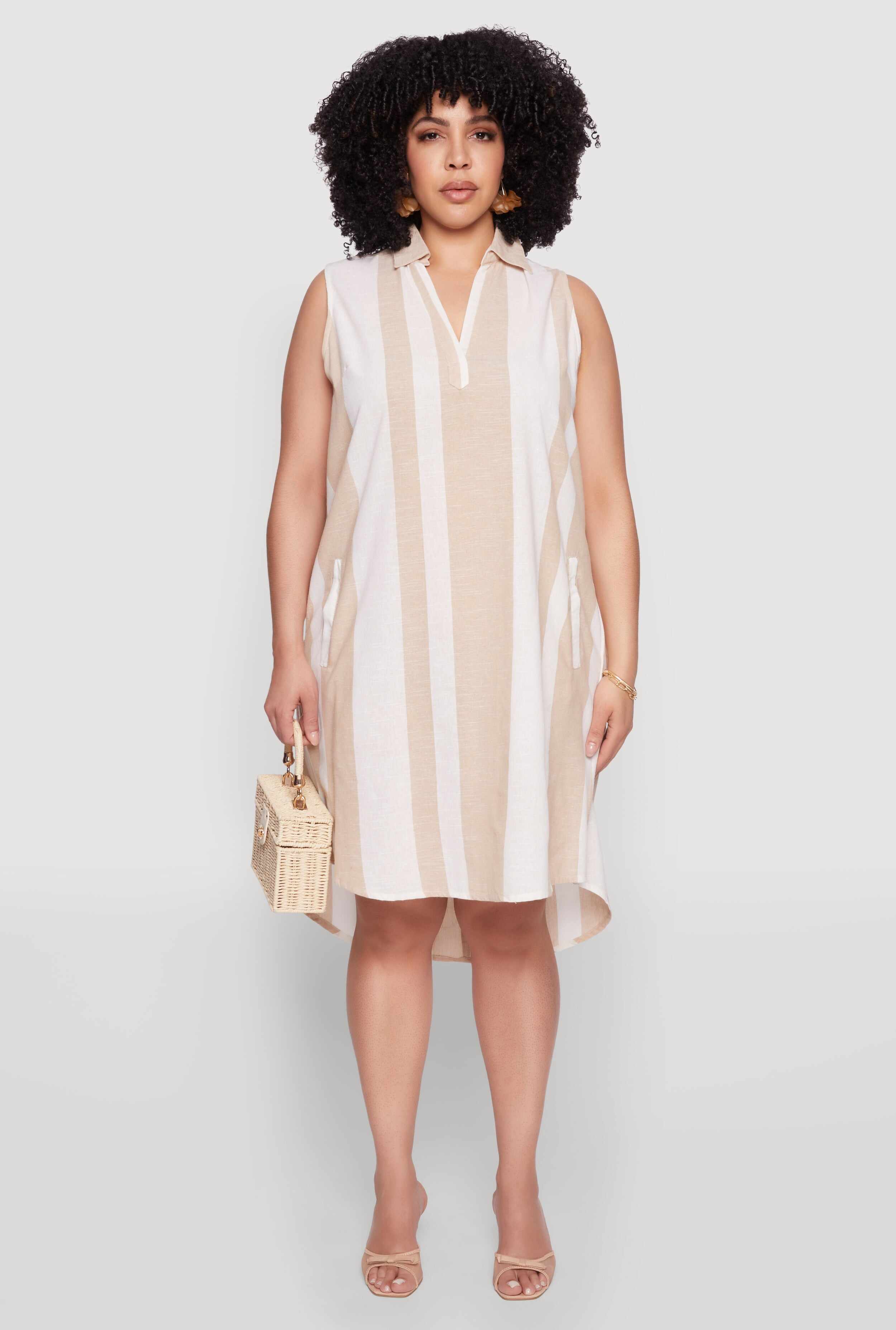 Plus Size Striped Sleeveless Shift Dress