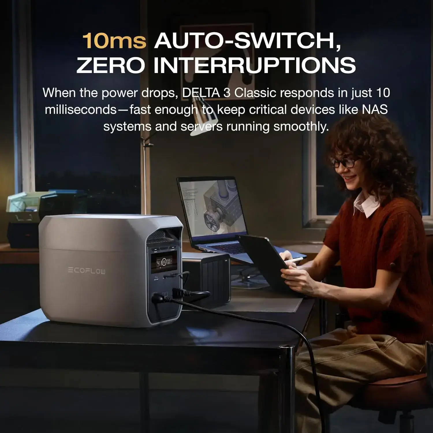 DELTA 3 Classic, 1024Wh LiFePO4 Battery, 1800W AC/100W USB-C Output, 1 Hr Fast Charge, Solar Generator for Home Backup, Camping & RVs