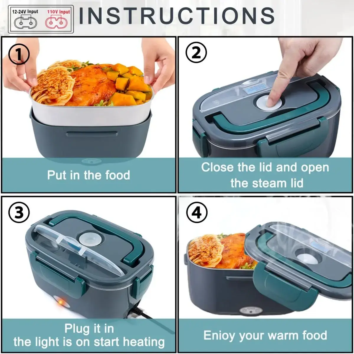 80W Electric Lunch Box Leakproof Design 1.5L 1.8L Car Portable Food Heater With Cutlery Bag For Office Workers Students