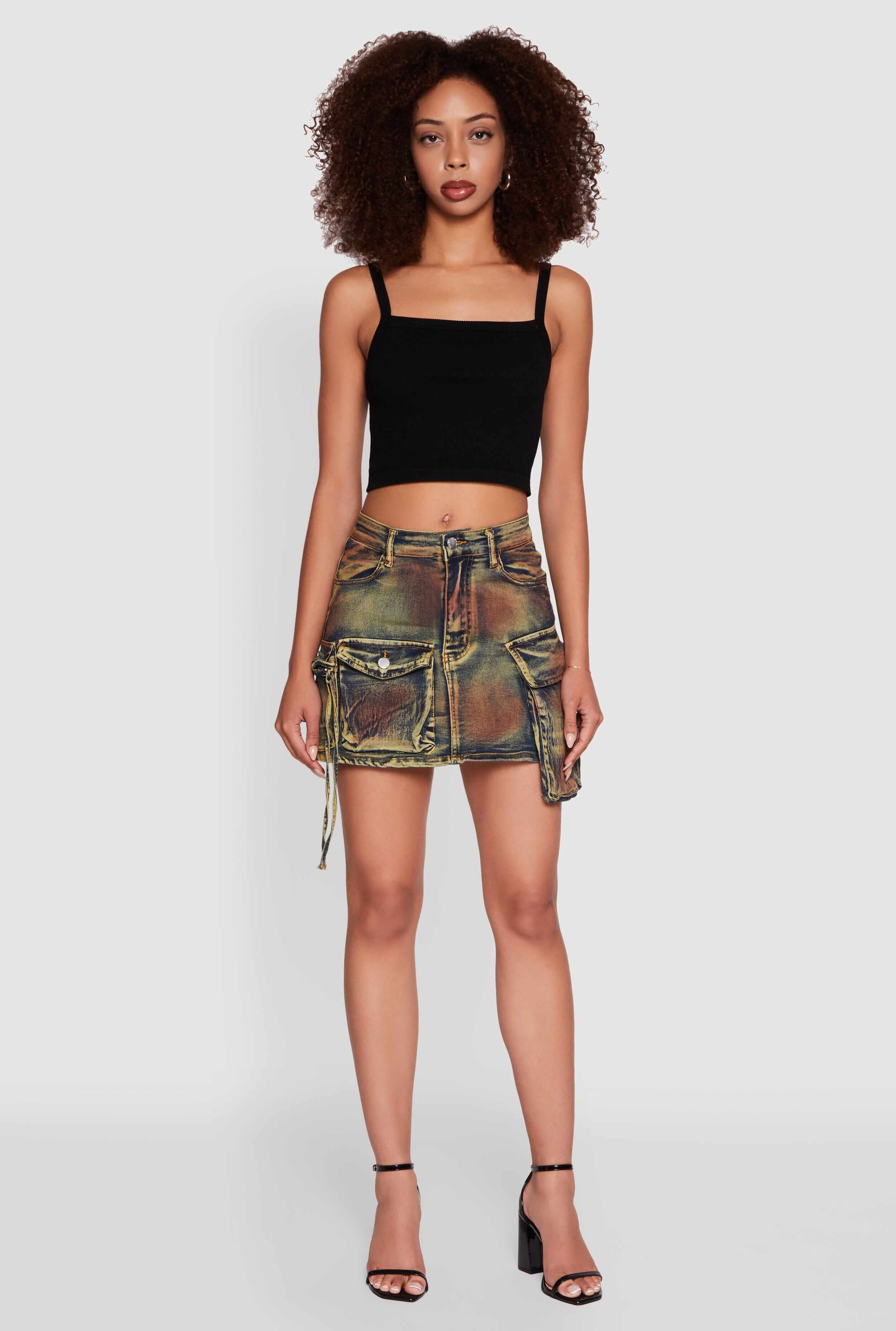 Daisy Acid Wash Cargo Pocket Mini Denim Skirt
