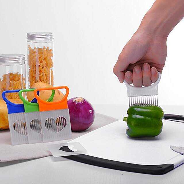 Kitchen Onion Slicer Cut Onion Holder Fork Tomato Vegetable Slicer Cutting Aid Guide Holder Fruit Cutter
