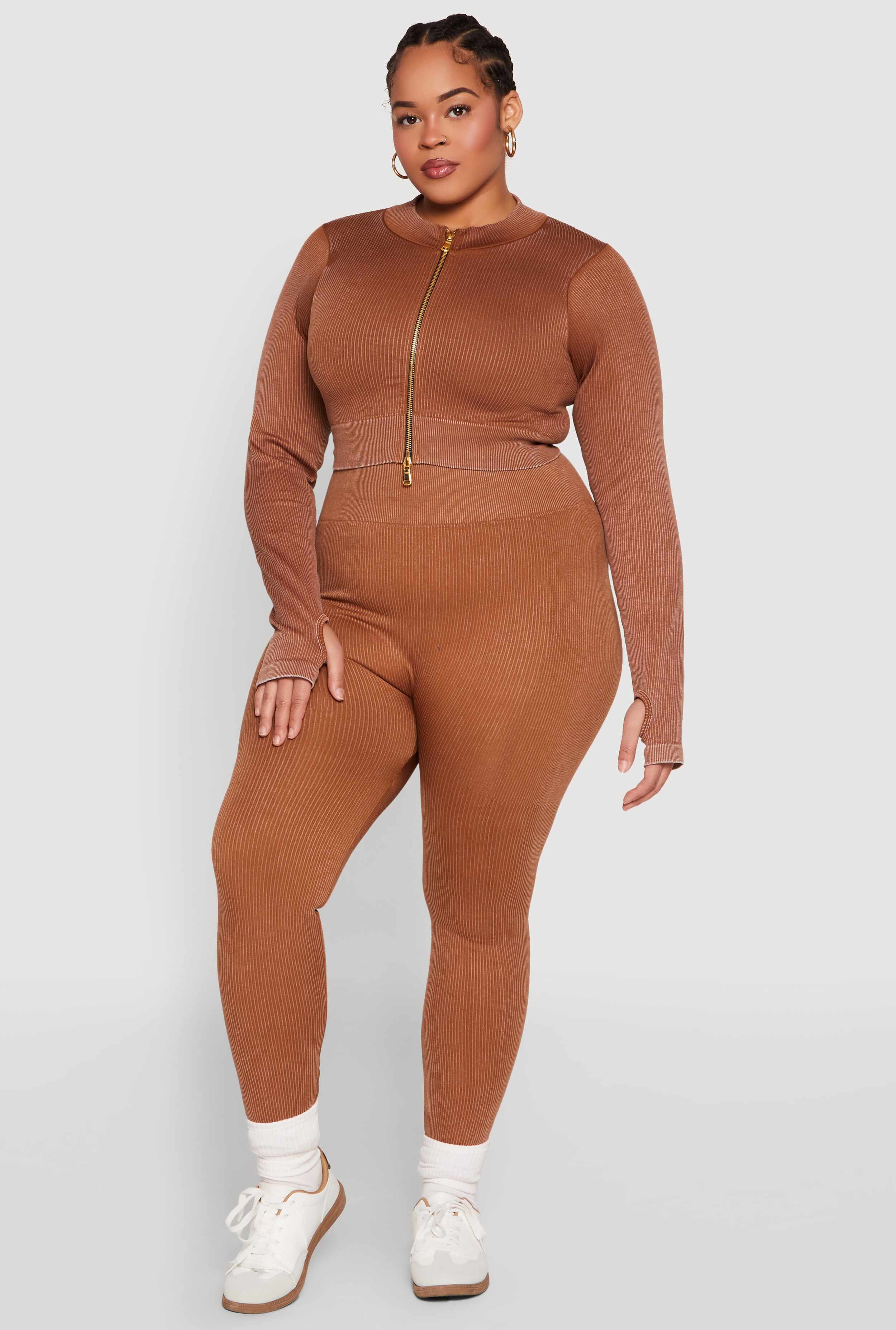 Plus Size Daisy Compression Rib Acid Wash Leggings