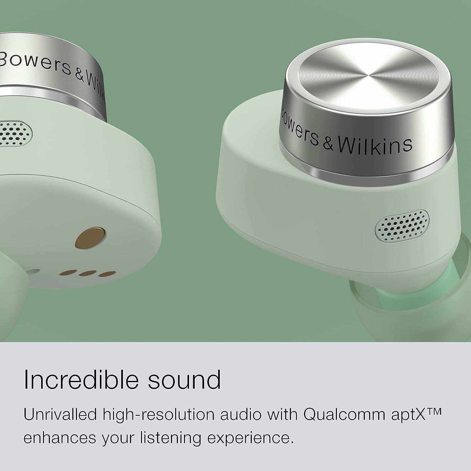 Bowers & Wilkins Pi5 S2 True Wireless Earphones, in-Ear Bluetooth Earbuds with Mic, Active Noise Cancellation, 16-Hr Battery, Android/iOS, Powerful Sound, Extreme Comfort, Sage Green (2023 Model)