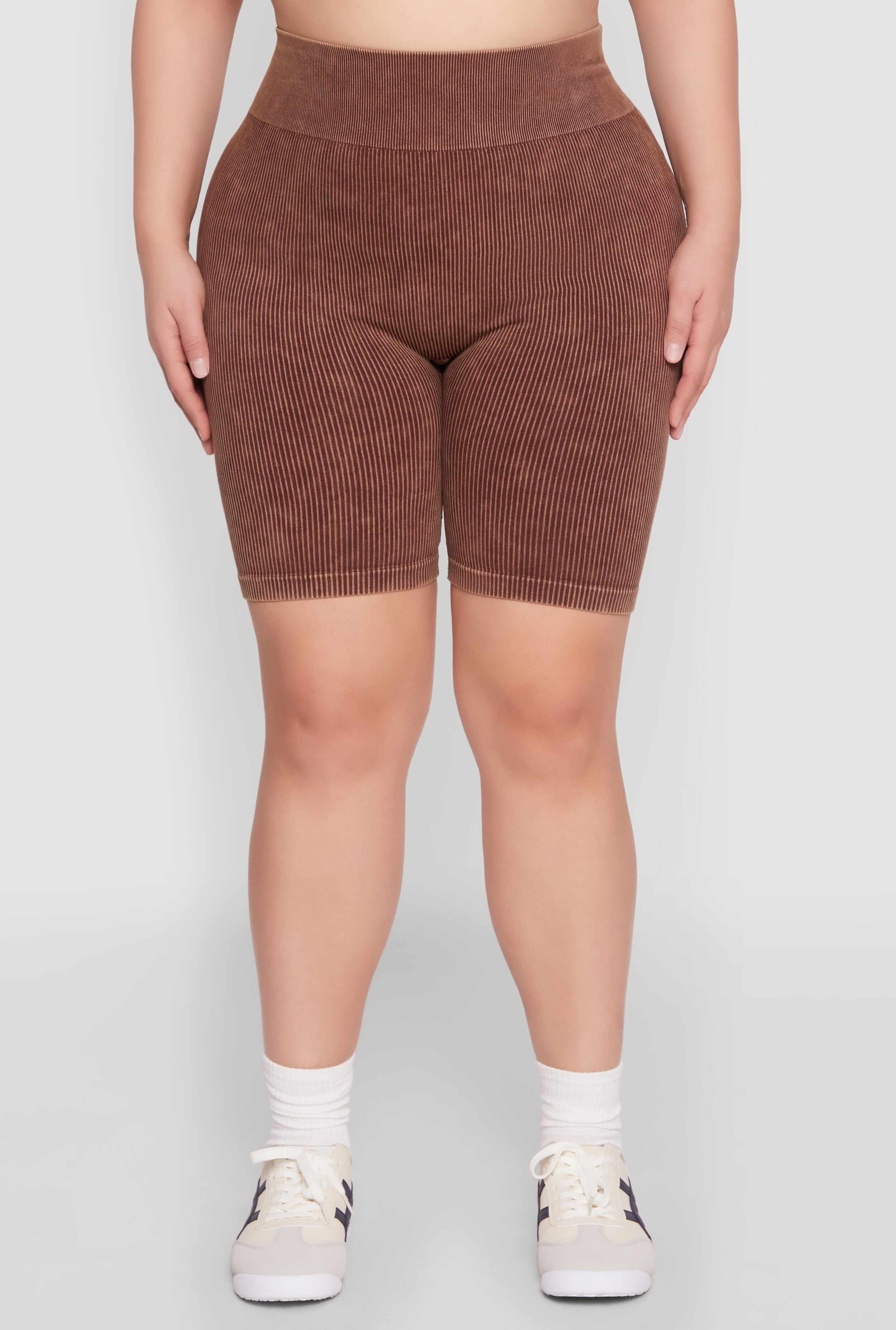 Plus Size Mineral Wash Ribbed Seamless Bike Shorts