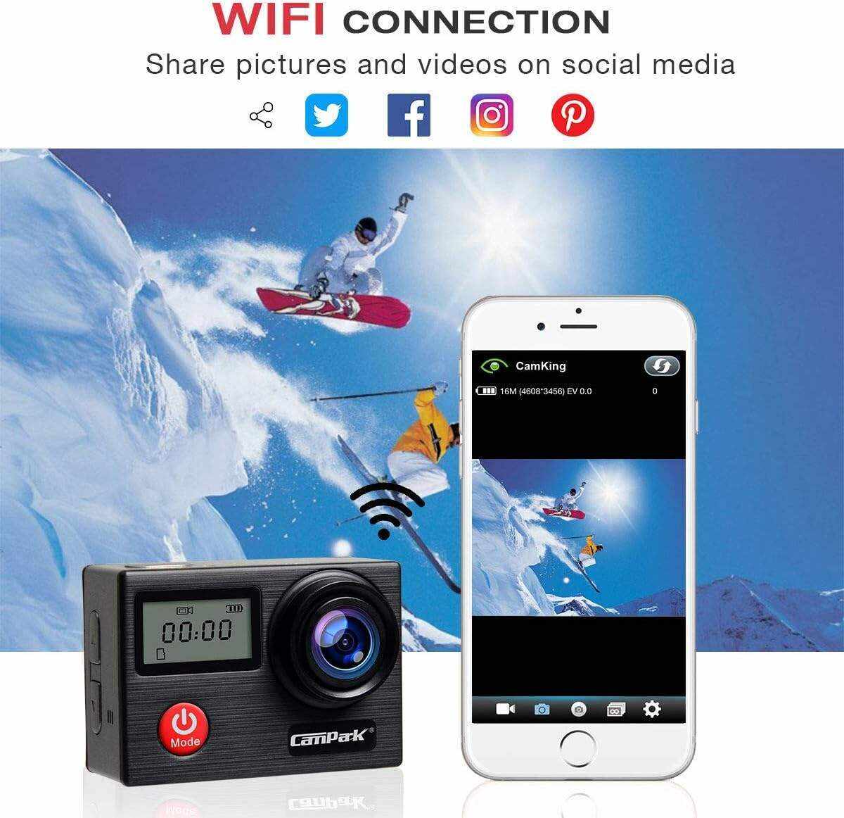 Underwater Camera,24MP 40m WiFi Dual Color Screen Action Camera 4K For Snorkeling Sports,Waterproof Camera with Bike Helmet,EIS Stabilization,170° Wide Angle,4X Zoom,2 Batteries and Mounting Kits
