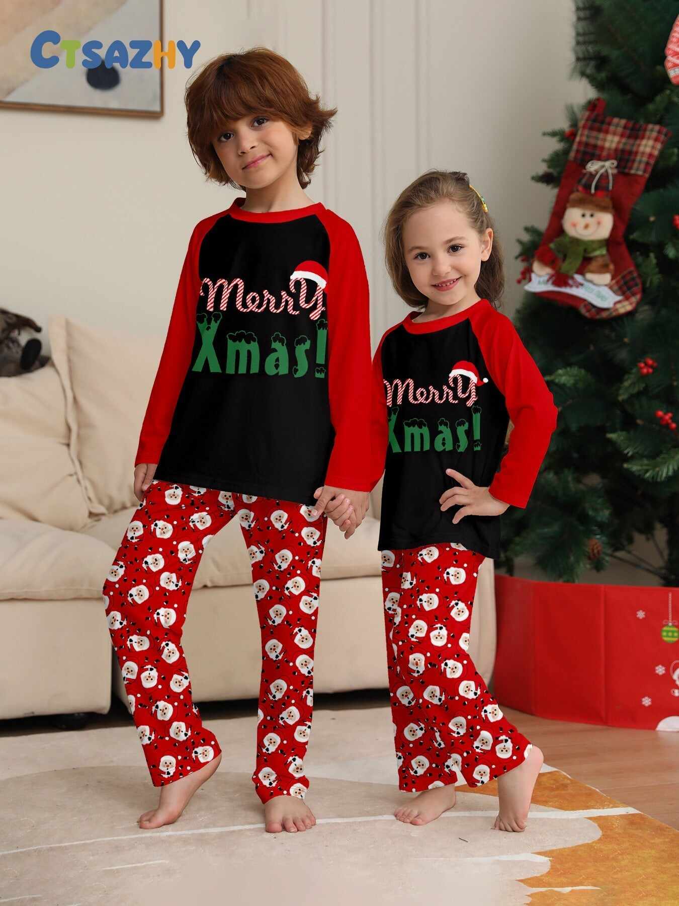 ��Merry Xmas�� Santa Claus Print Family Pajama Set