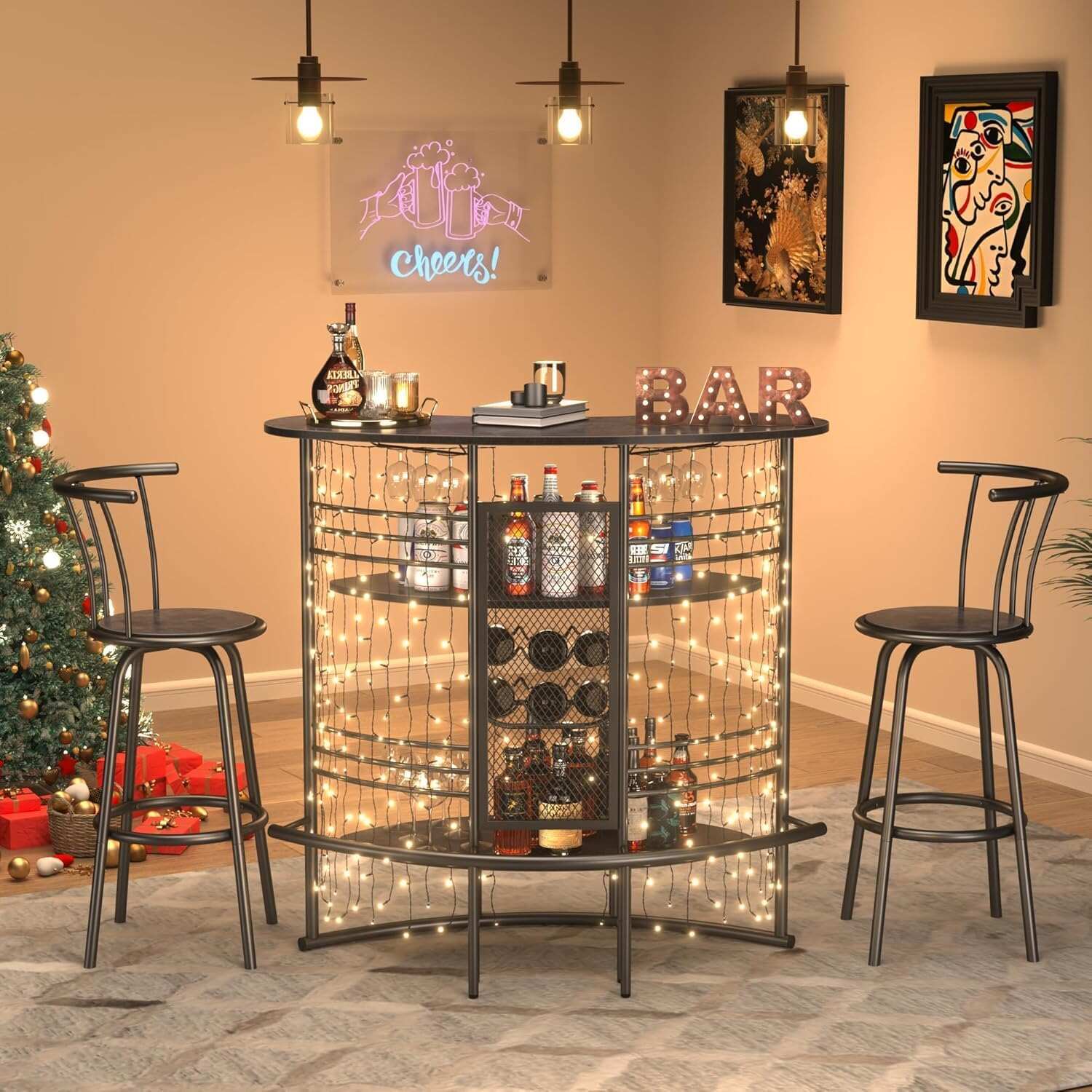 VECELO Vintage Liquor Cabinet Wine Rack Bar Unit