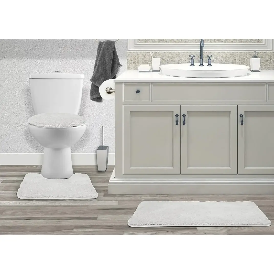 Queen Mary 3 Piece Bathroom Rug Set, Luxury Soft Plush Bath Mat, Contour Rug, Lid Cover, Non-Slip