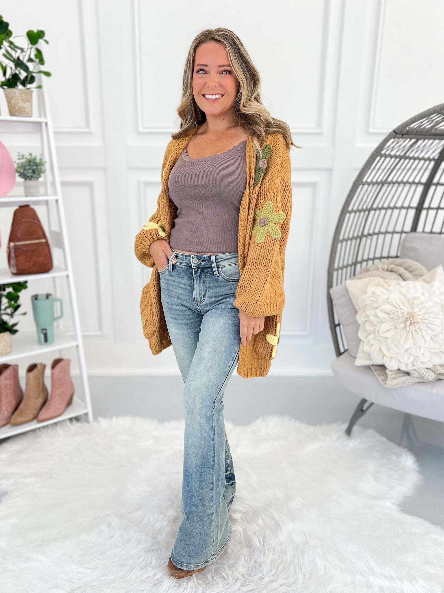 Just The Right Shade - Christmas Tinted Pin Tack Detail Flare Jeans- Final Sale