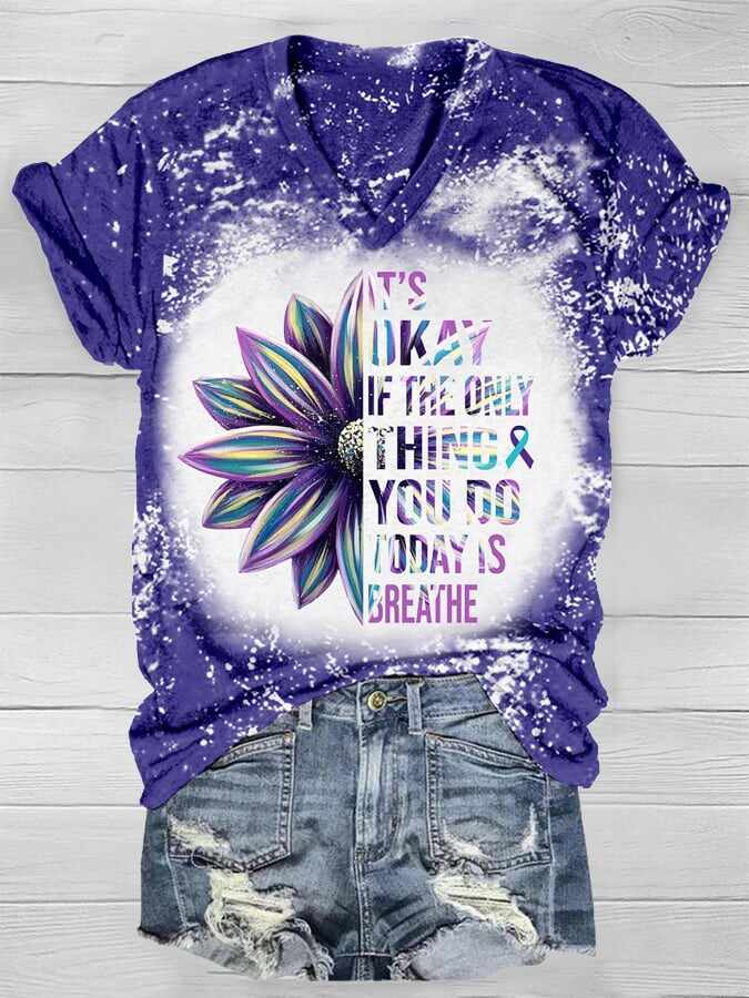 It's Okay Sunflower Print Short Sleeve T-Shirt
