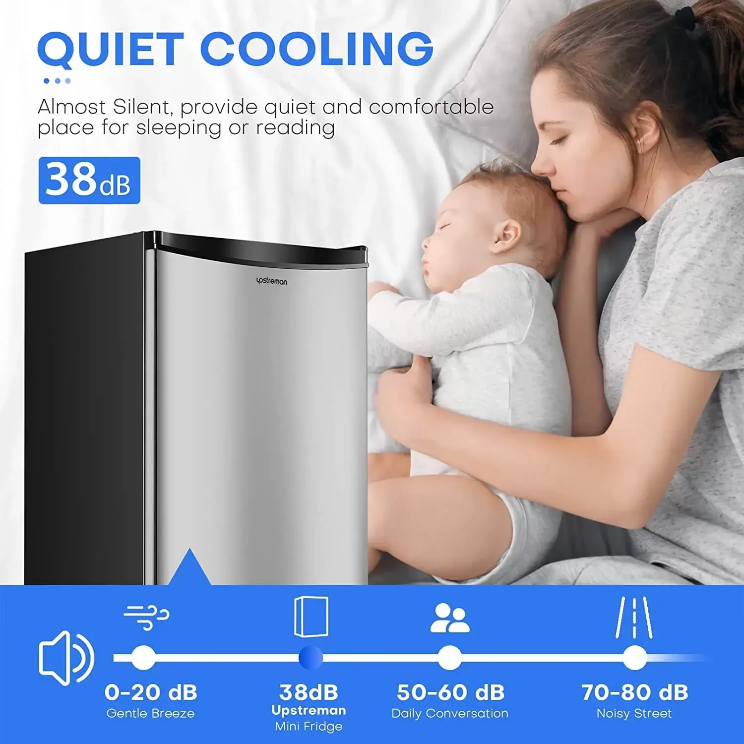Upstreman 3.2 Cu.Ft Mini Fridge with Freezer, Single Door, Adjustable Thermostat, Refrigerator for Dorm, Office, Bedroom, Black-BR321