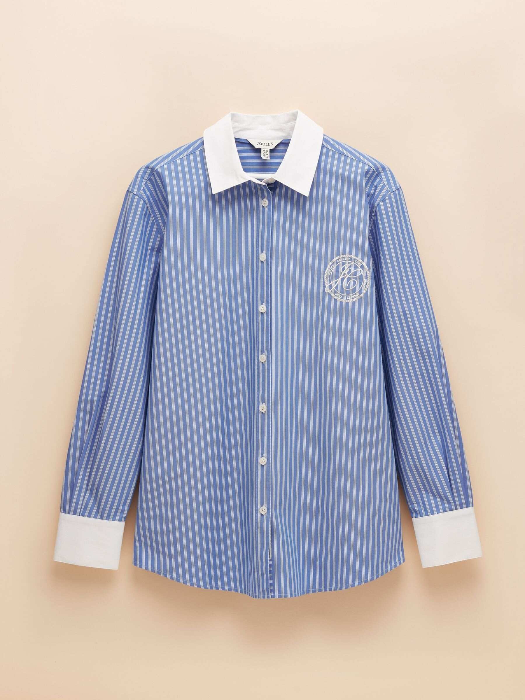 Amilla Blue & White Embroidery Longline Relaxed Fit Shirt