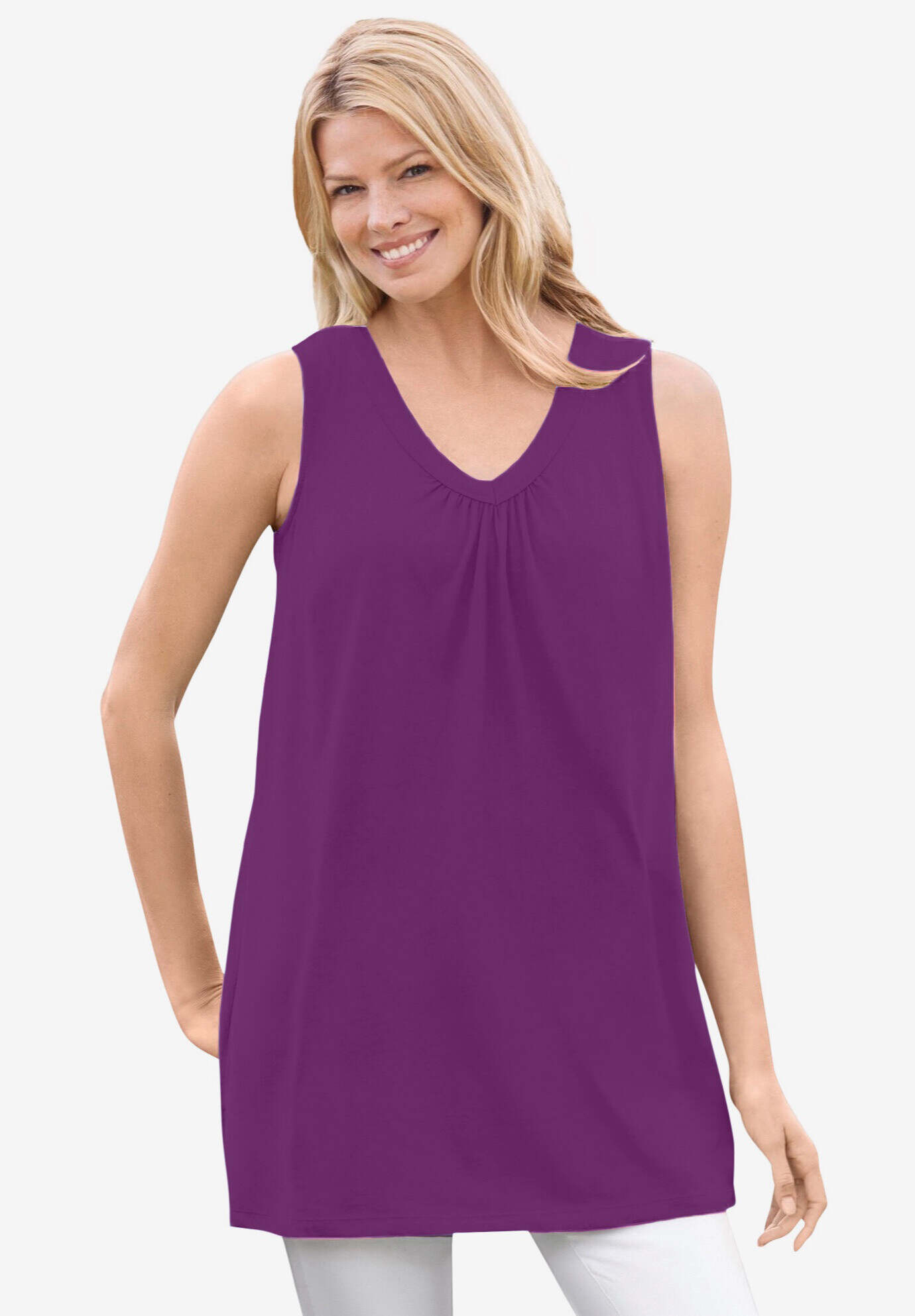 Perfect Sleeveless Shirred V-Neck Tunic