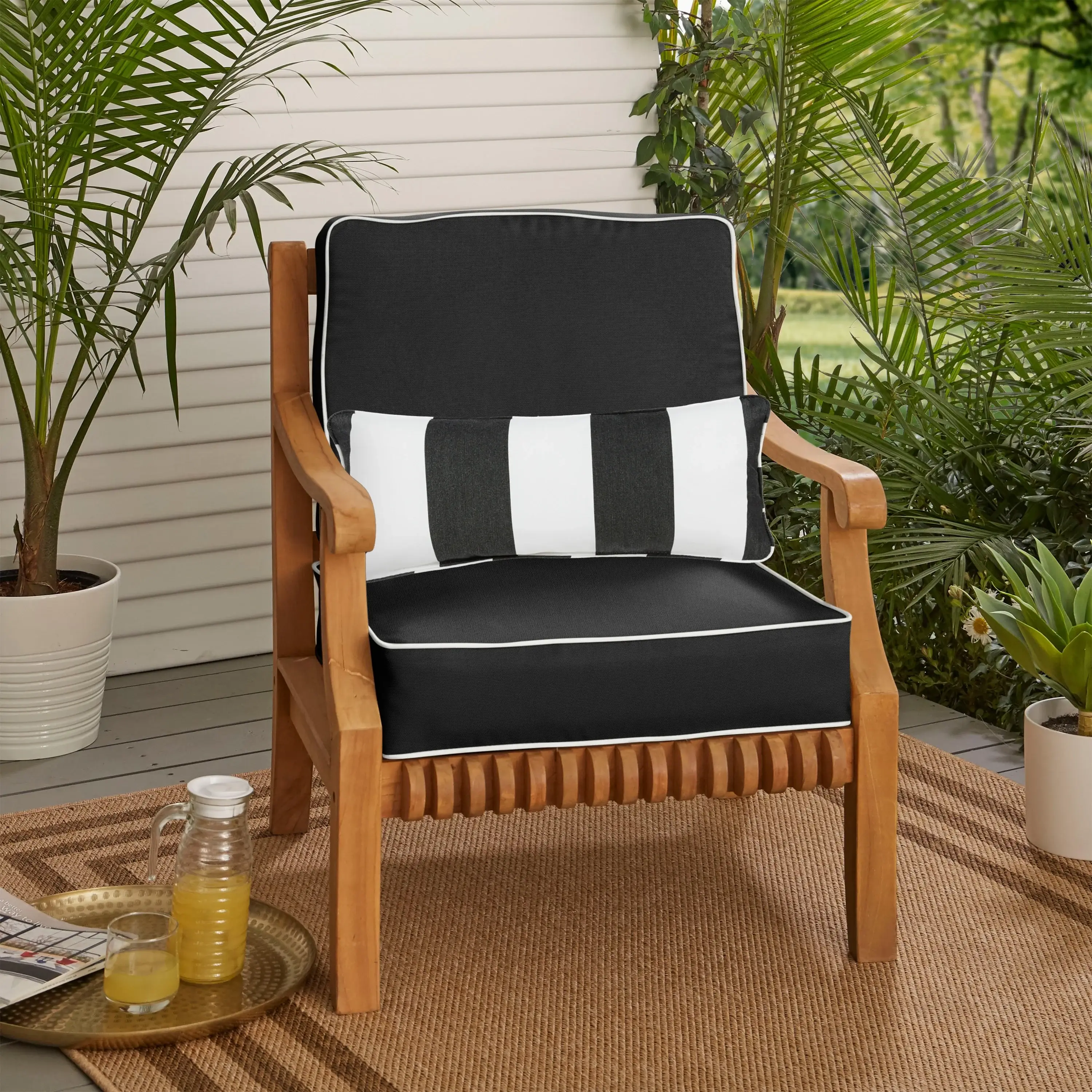 Sorra Home Oakley Sunbrella Solid Indoor/ Outdoor Corded Chair Cushion Set and Lumbar Pillow